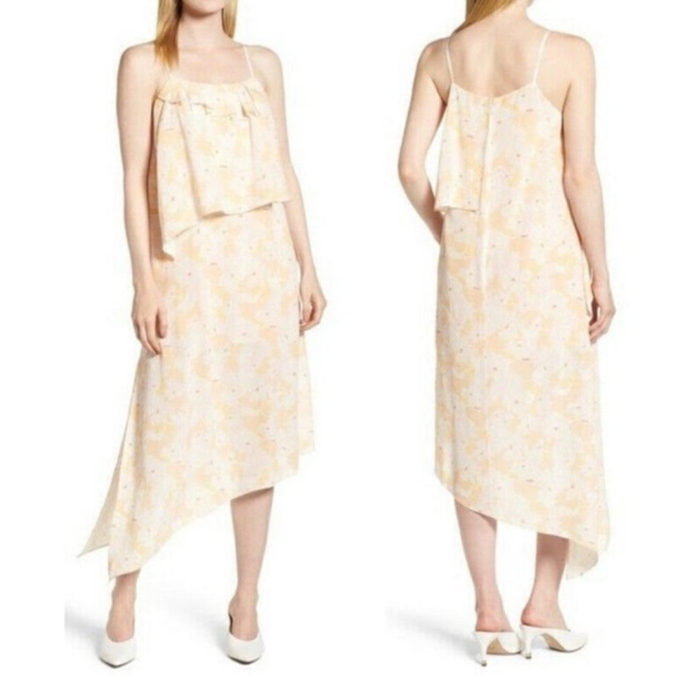 NEW Lewit Yellow Impala Spencer Asymmetrical Midi Dress Sz. 16